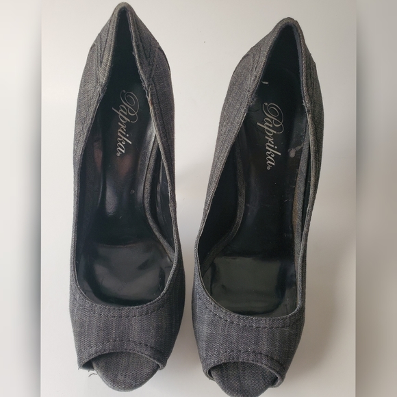 DENIM HEELS sz 7.5 - Picture 2 of 3